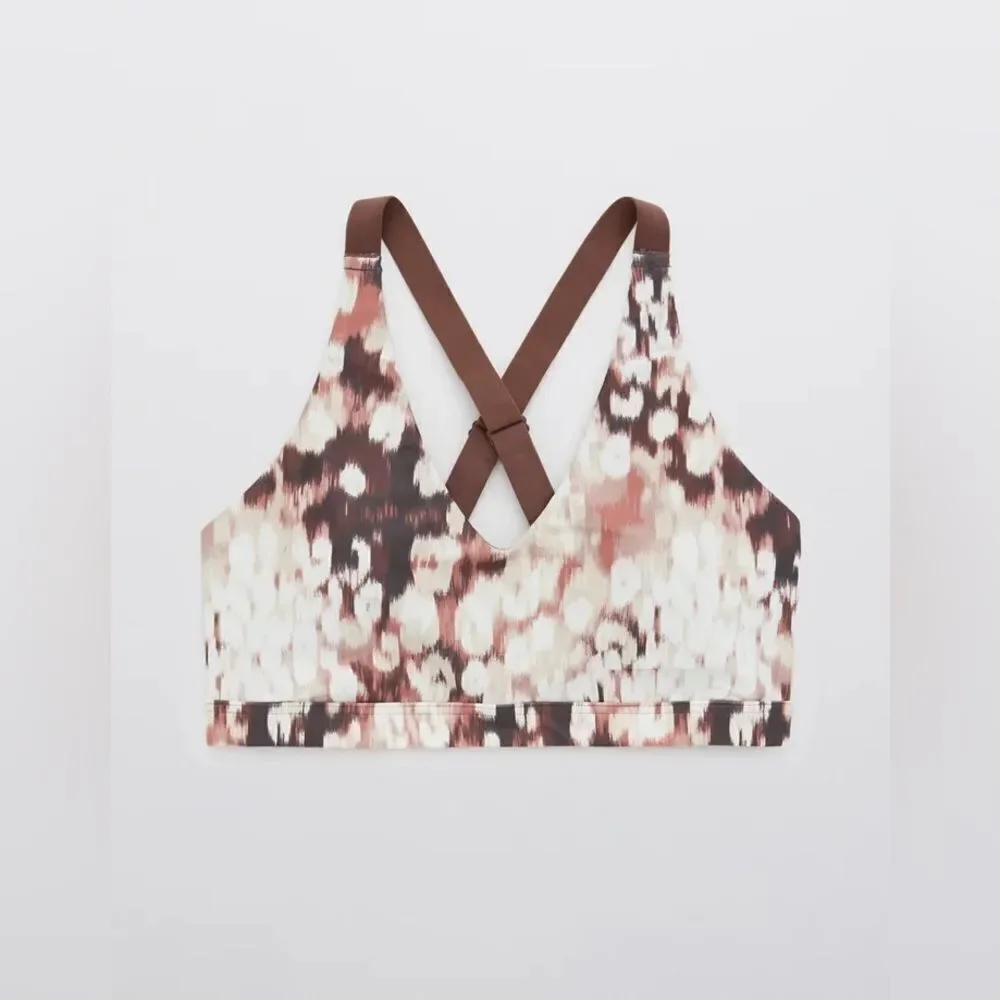 Aerie OFFLINE Shine Strappy Back Sports Bra NEW with tags Size Small Cocoa Cream